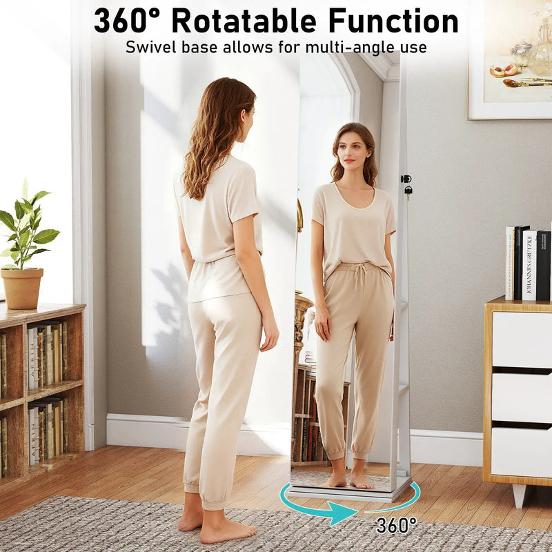 360¬∞ Swivel Jewelry Cabinet with Full Length Mirror by DirectDeals