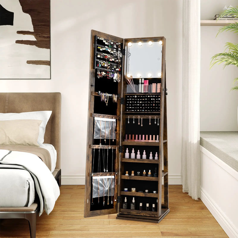 360¬∞ Swivel Jewelry Cabinet with Full Length Mirror by DirectDeals