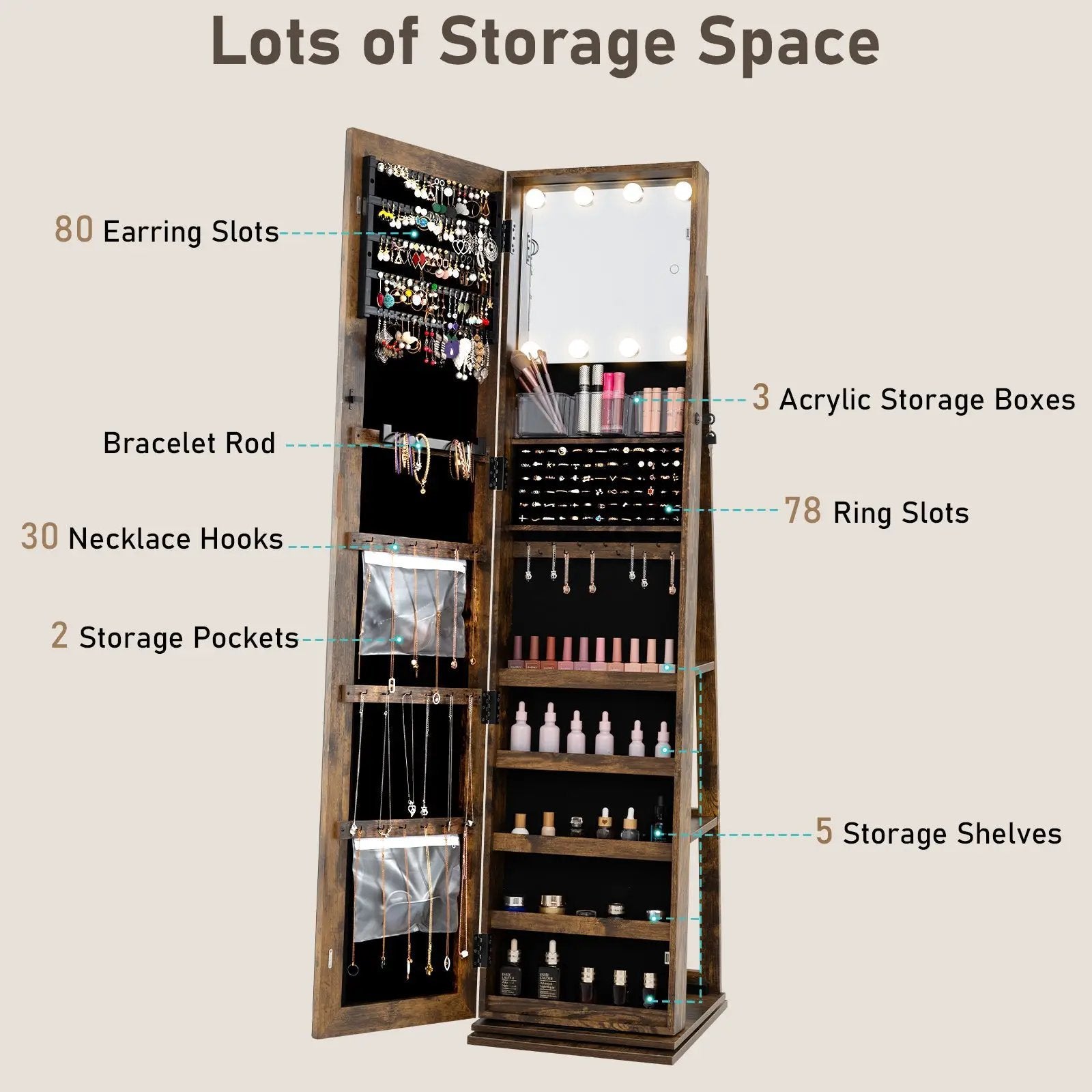 360¬∞ Swivel Jewelry Cabinet with Full Length Mirror by DirectDeals