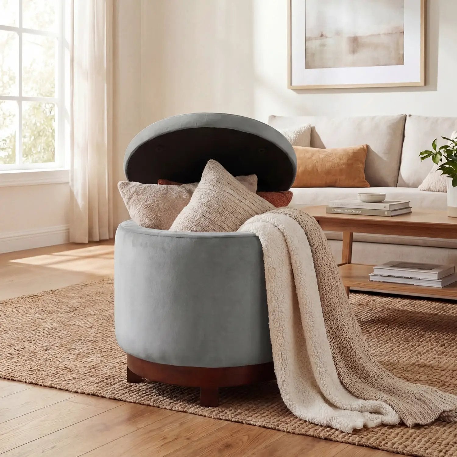 360° Swivel Velvet Foot Rest with Hidden Storage for Living Room by DirectDeals