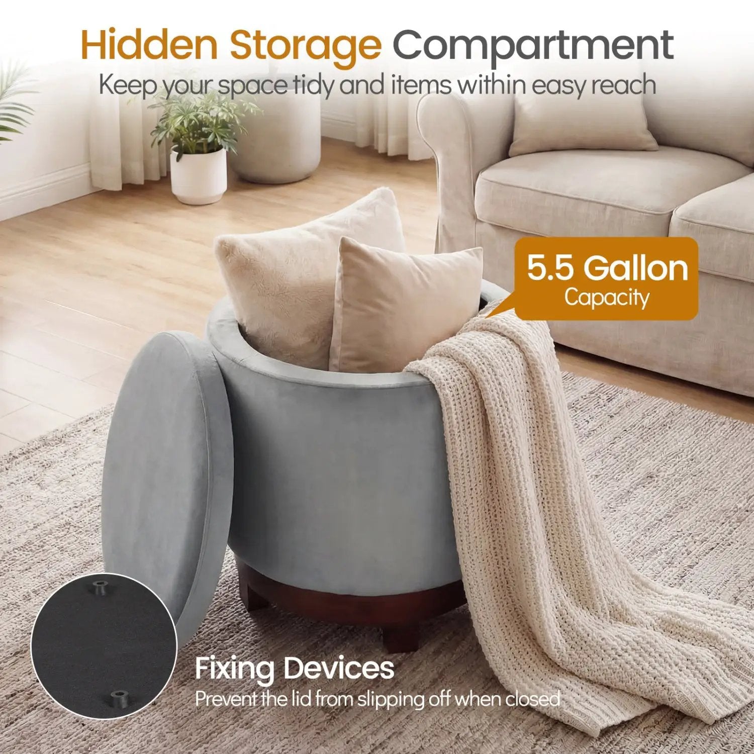 360° Swivel Velvet Foot Rest with Hidden Storage for Living Room by DirectDeals