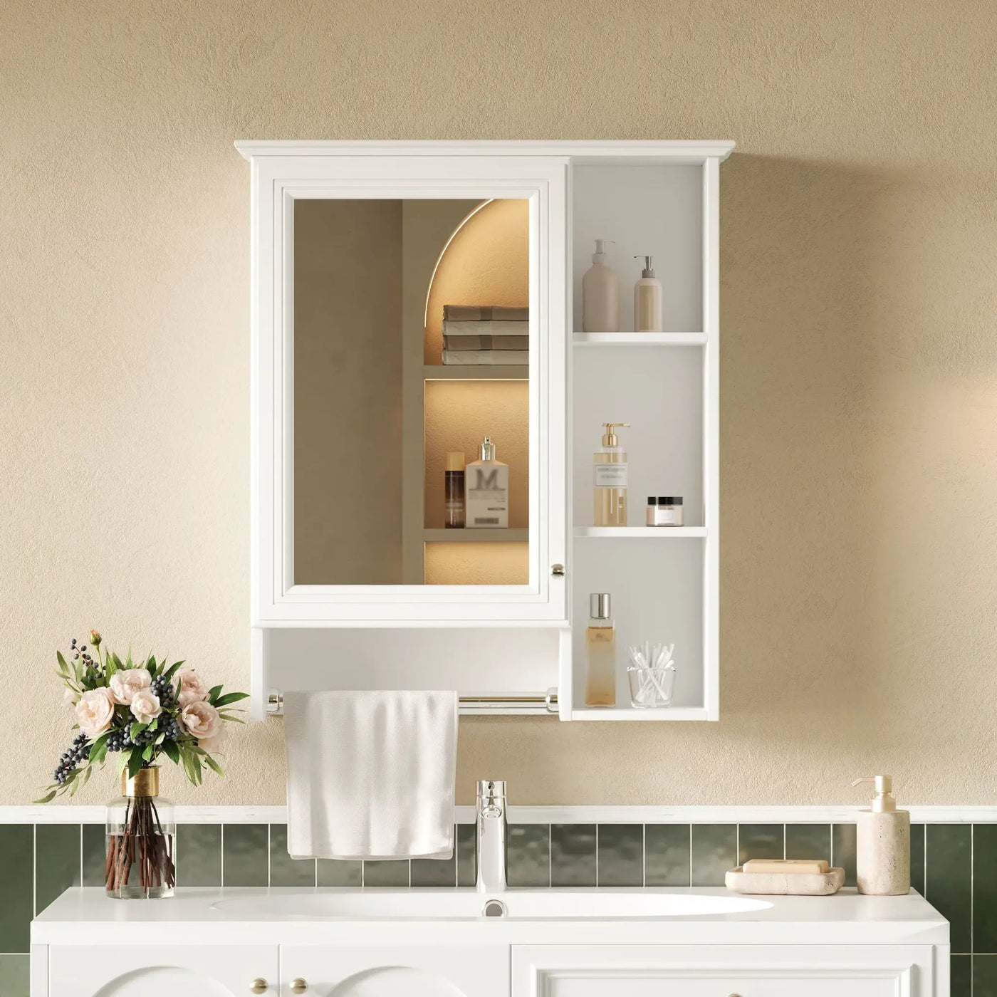 Modern 3 In 1 Bathroom Mirror Cabinet With Adjustable Shelf & Towel Bar by HouseOfZazla