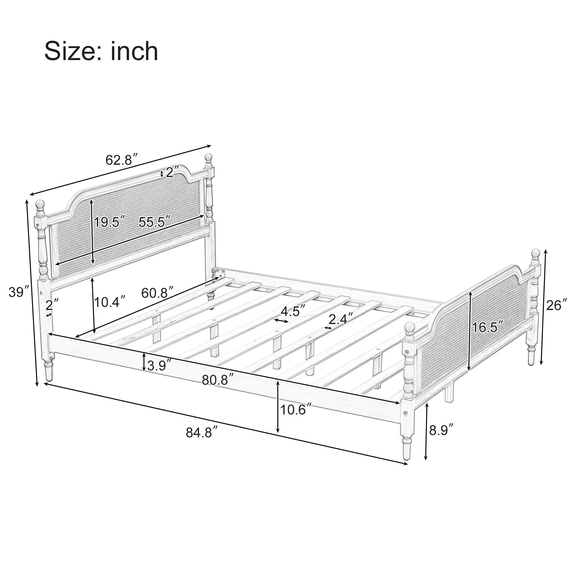 Traditional Style Rattan Bed Frame, No Box Spring Needed by Unique Piece Furniture