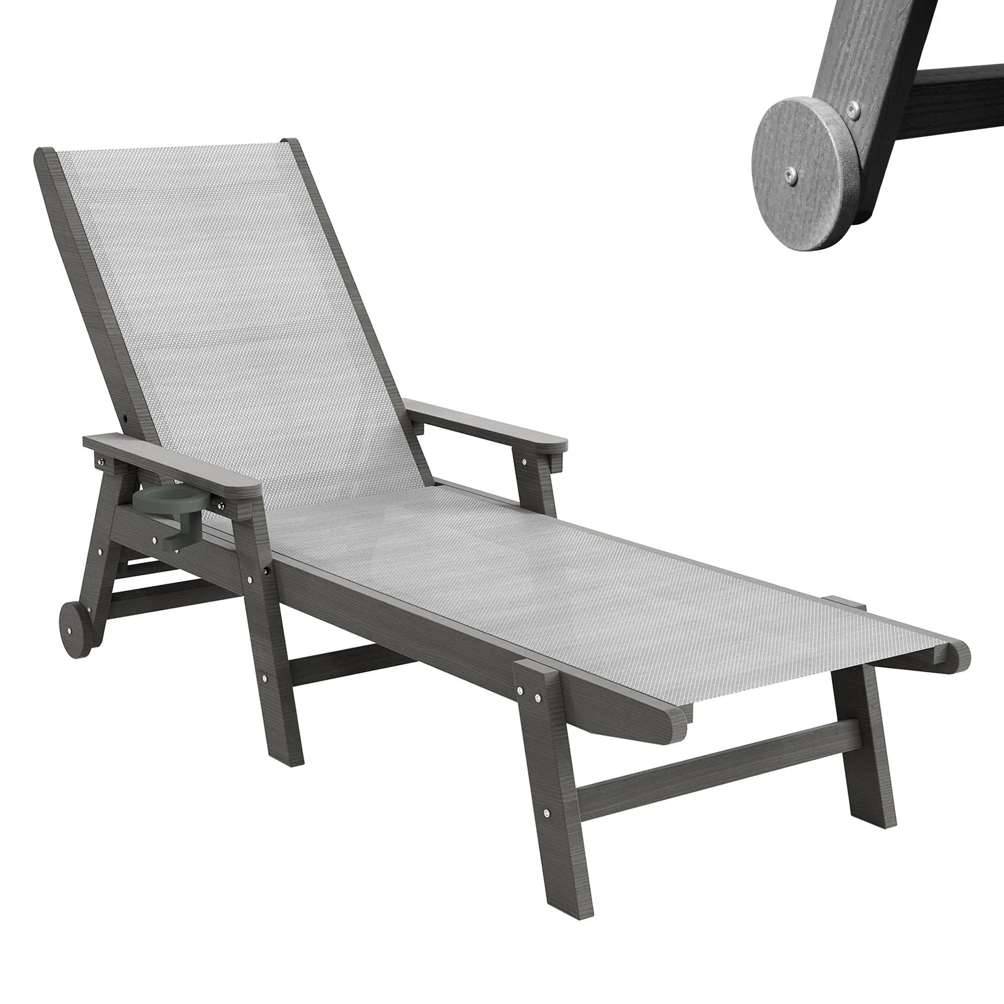 Lounge Chair Outdoor, HDPE Chaise Lounge with Wheels and 5-Position Recliner by HouseOfZazla