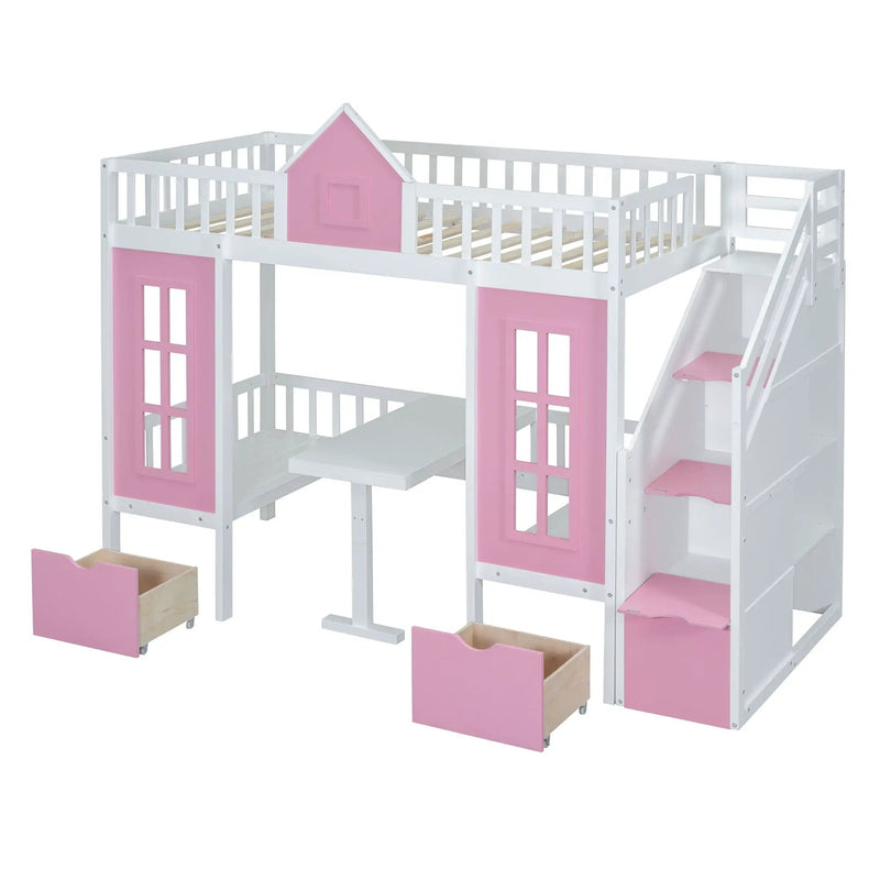 Twin Over Twin Bunk Bed With Changeable Table, Bunk Bed Turn Into Upper Bed And Down Desk by Unique Piece Furniture