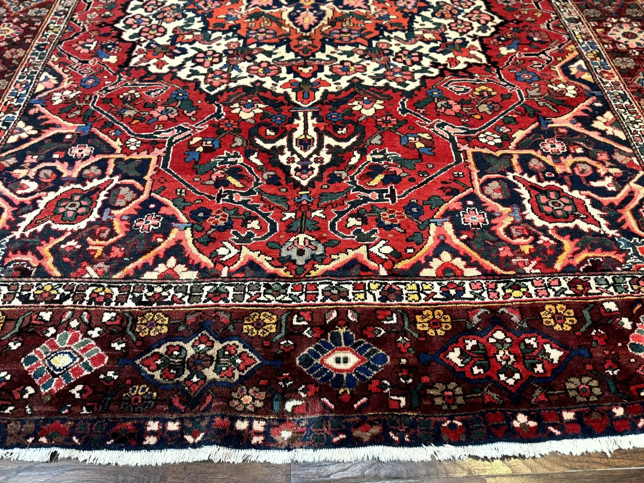 Rare Persian Bakhtiari Rug 10x13, Red, Semi Antique, Large Persian Carpet, Handmade by Jewel Rugs