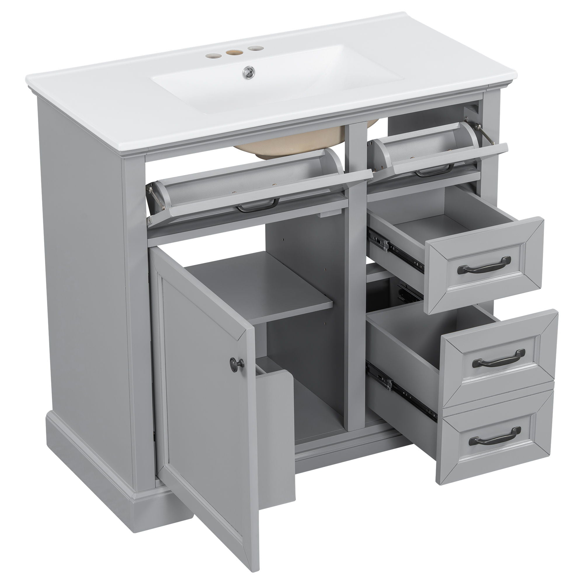 36" Bathroom Vanity With Sink, 2 Tip-Out Drawers, Soft Close Hinges by HouseOfZazla