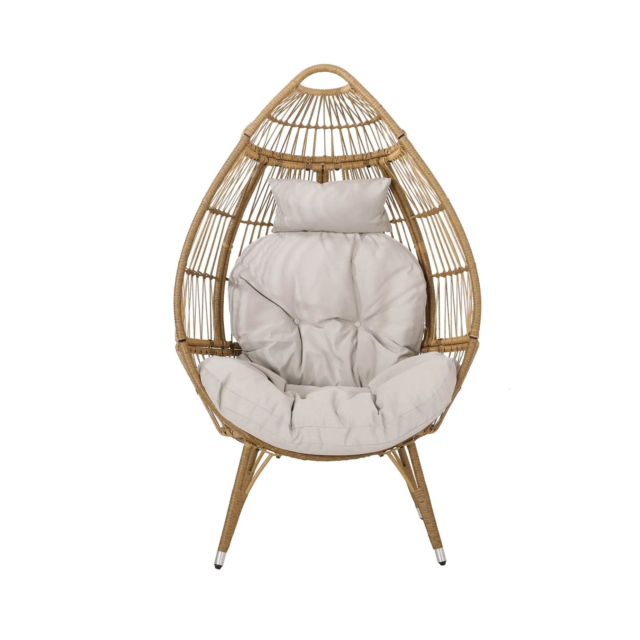 Basket Chair with Teardrop Shape and Water-Resistant Cushion - Natural by HouseOfZazla
