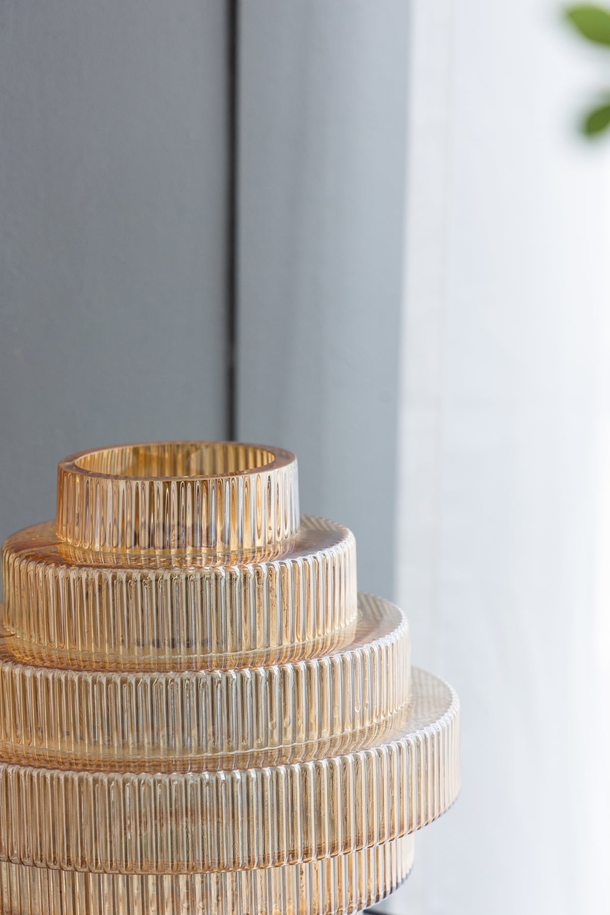 9.1x9.8" Tiered Geometric Amber Luster Clear Vase by HouseOfZazla
