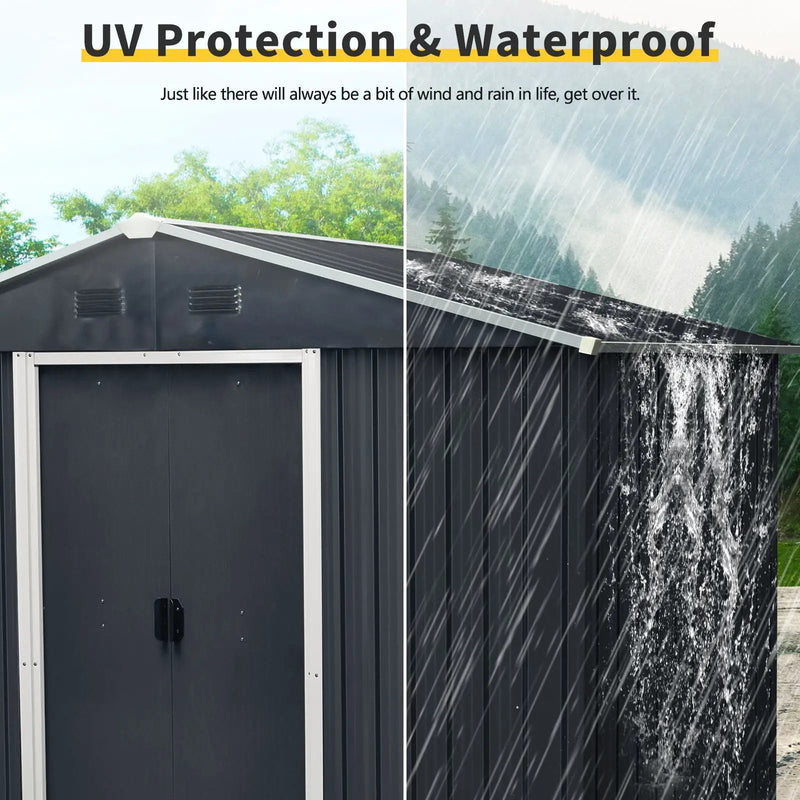 Outdoor Metal Storage Shed With Sliding Door And Foundation For Backyard, Patio, Lawn by HouseOfZazla