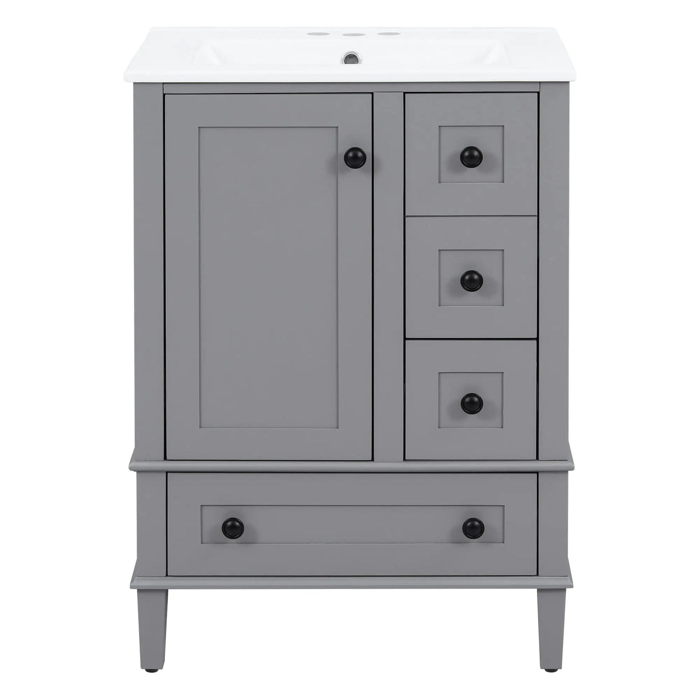 Bathroom Vanity With Integrated Basin, Soft Close Drawers, Door Mounted Double Layer Shelf by HouseOfZazla