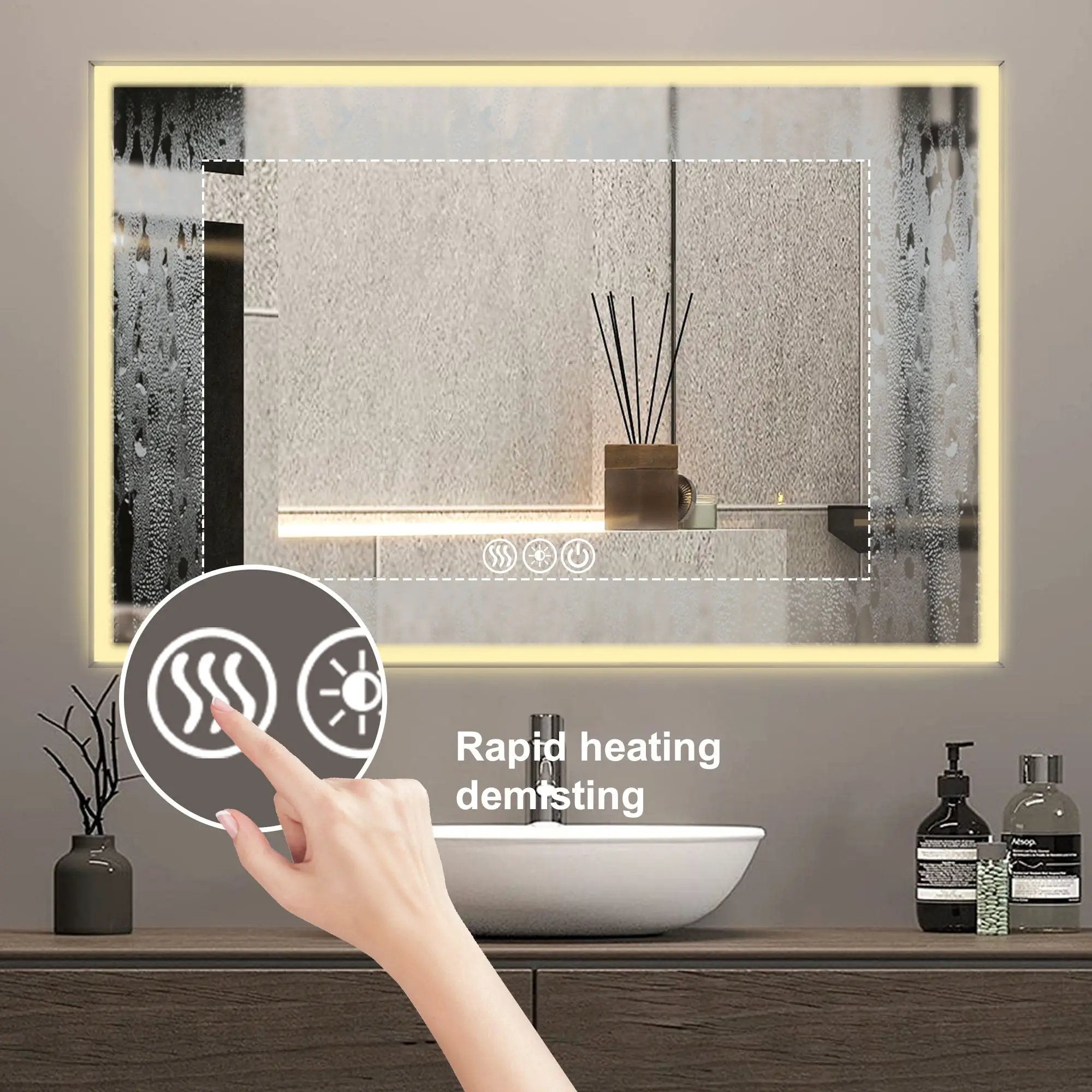 Modern LED Bathroom Vanity Mirror With Aluminum Frame, 45° Beveled Lights, Anti Fog - Silver by HouseOfZazla