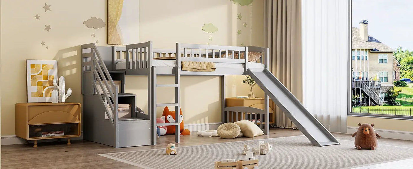 Loft Stairway Bed With 2 Drawers, Convertible Ladder And Slide by HouseOfZazla