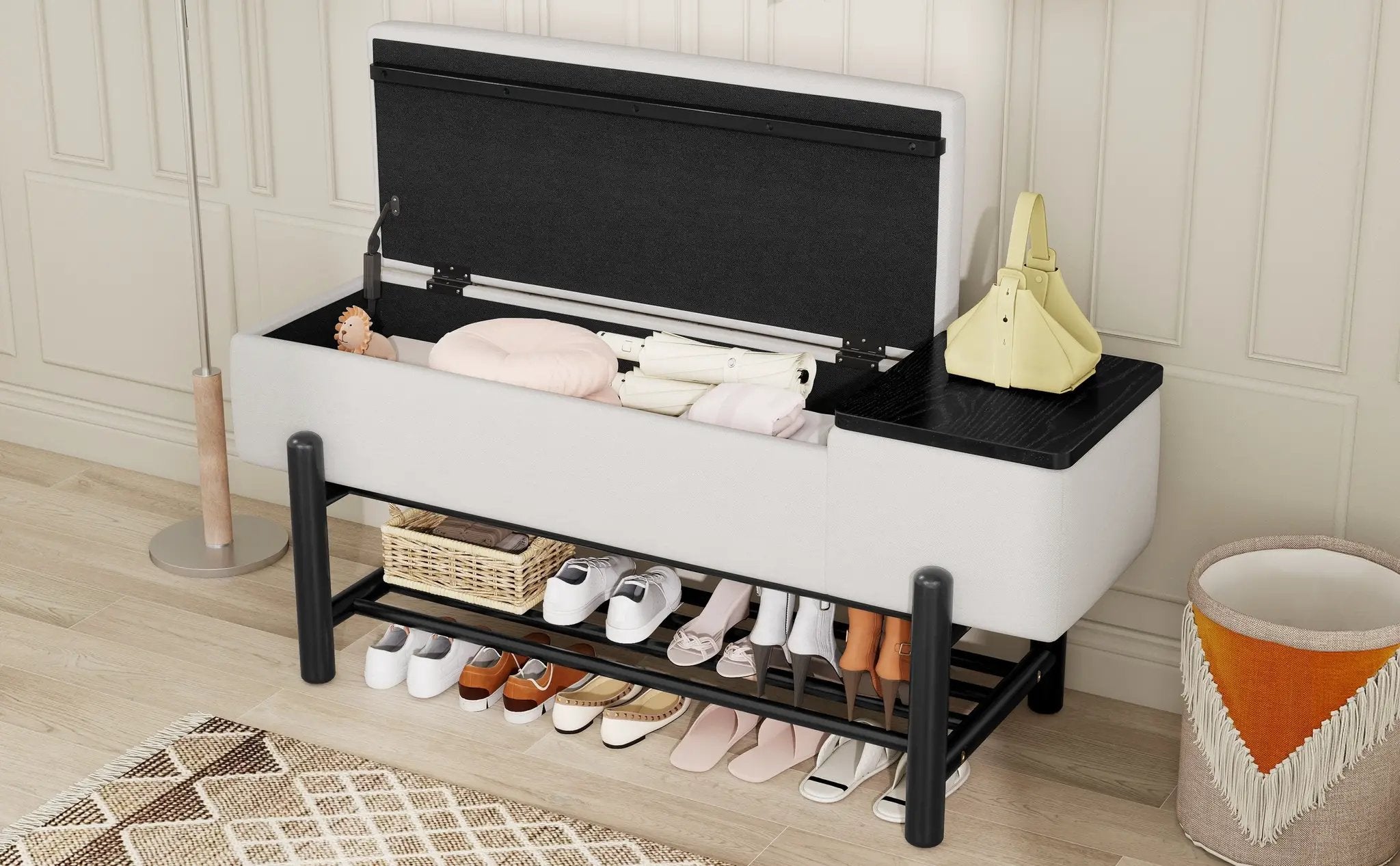 TREXM Farmhouse Upholstered Storage Bench with Hidden Compartment by HouseOfZazla
