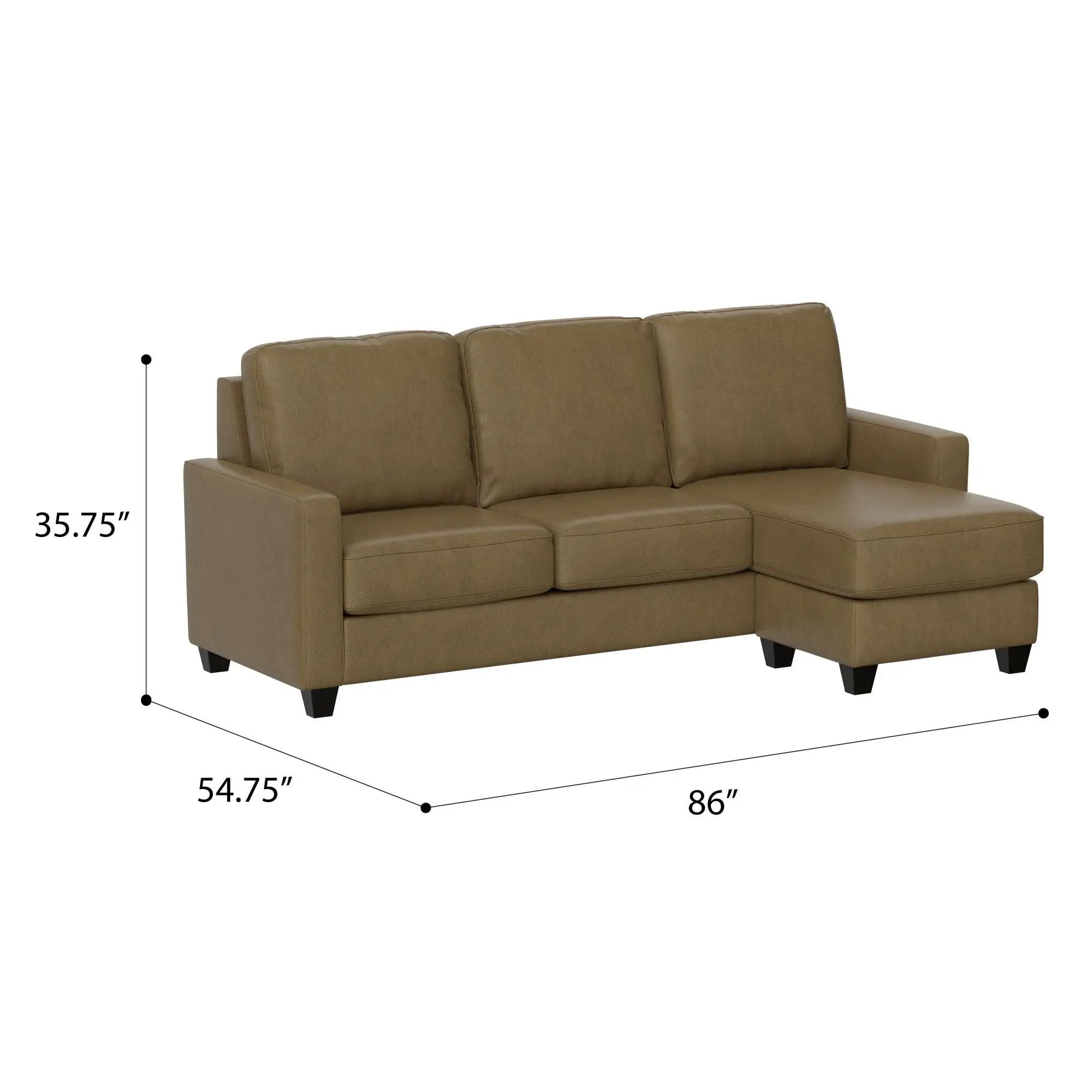 2 Piece Sofa With Chaise, Comfortable Seating For 3, Tapered Feet, USB Charging Console - Brown by HouseOfZazla