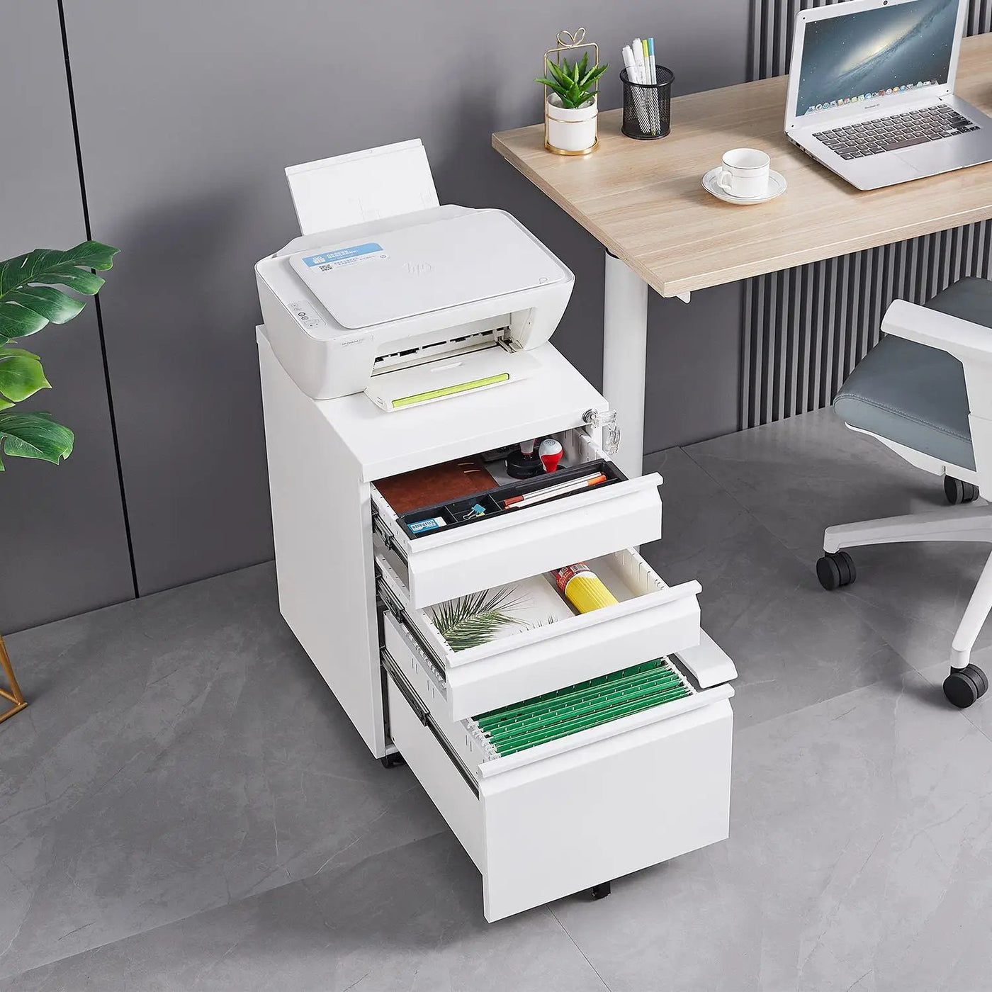 Contemporary 3 Drawer Mobile Filing Cabinet With Lock, Metal Office Storage For Legal / Letter Size by Unique Piece Furniture