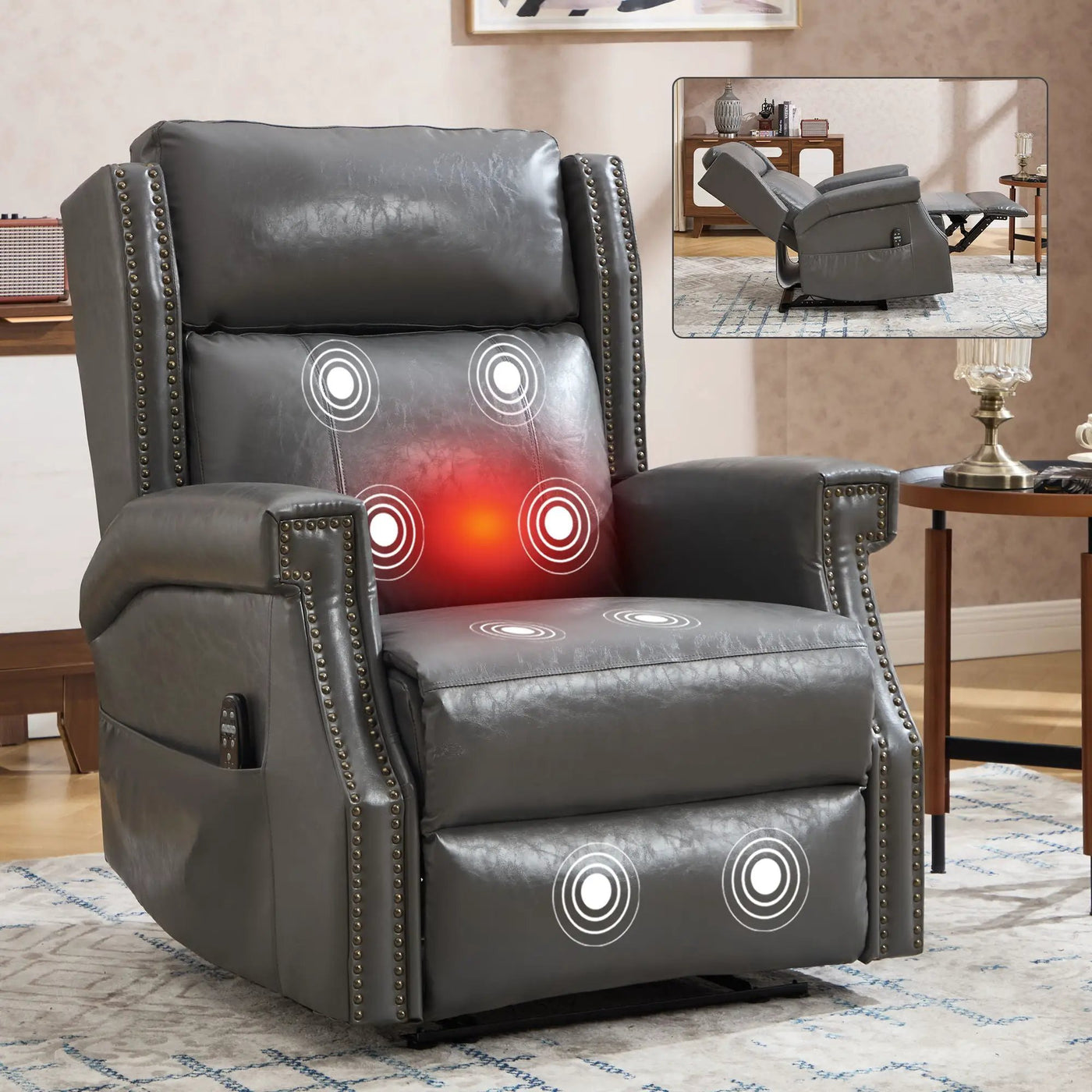 Manual Recliner Chair With Heavy Duty Motion Mechanism, 8 Vibrating Nodes And 3 Massage Modes For Living Room by HouseOfZazla