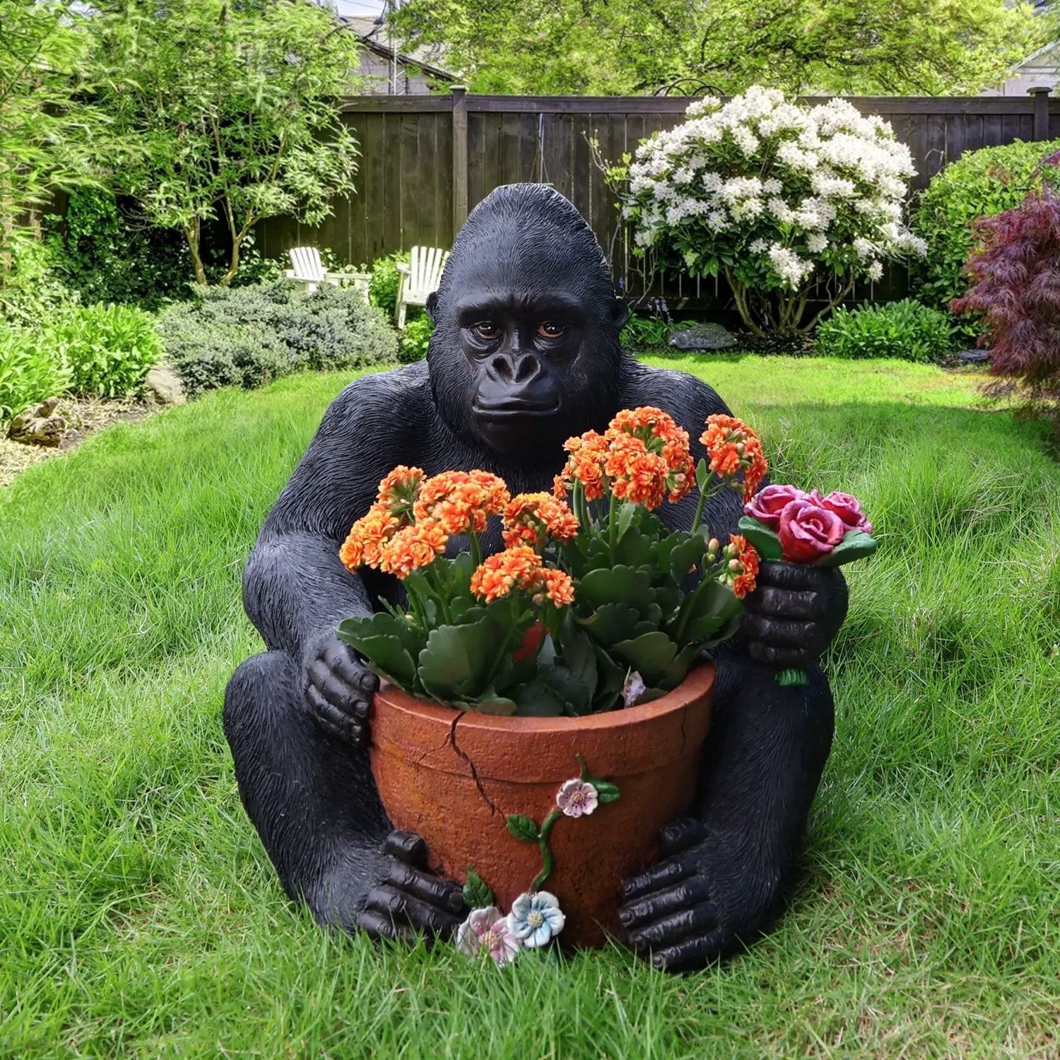 Outdoor Garden Sculpture Chimpanzees Flower Pot Planter by HouseOfZazla