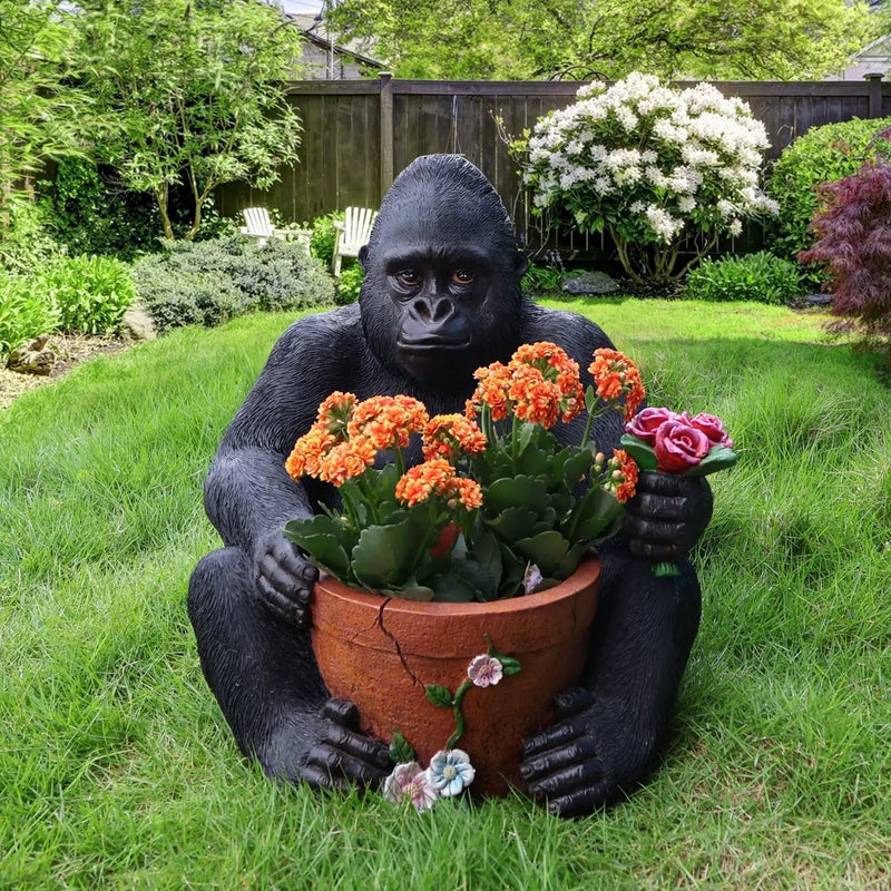 Outdoor Garden Sculpture Chimpanzees Flower Pot Planter by HouseOfZazla