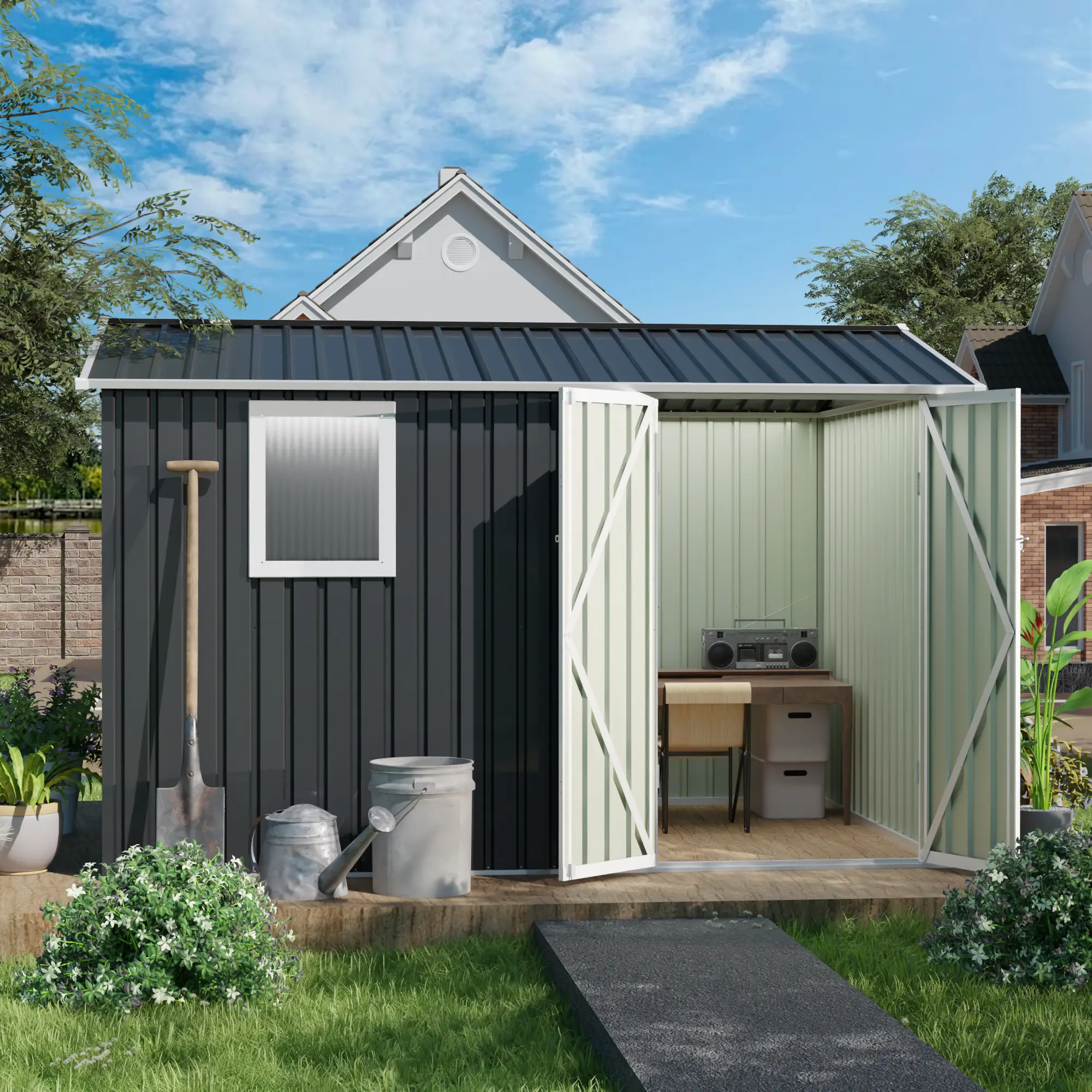 9 x 6 FT Metal Garden Shed for Patio and Backyard Storage by HouseOfZazla