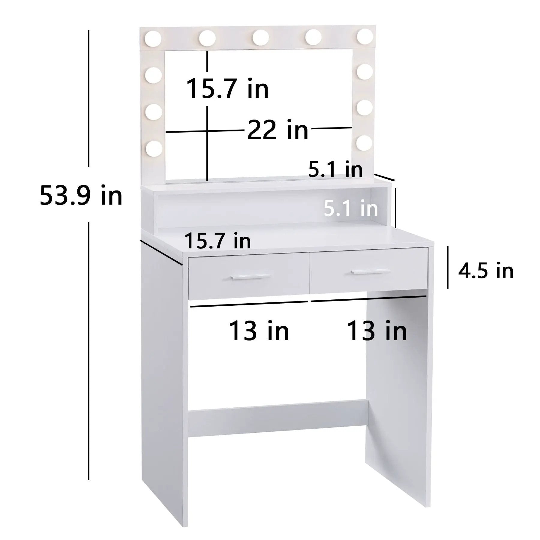 Vanity Desk With Mirror And Lights, Dressing Table With Large Drawer, 2 Level Storage Dresser & 3 Lighting Modes Adjustable Brightness, Suitable For Bedroom by Unique Piece Furniture