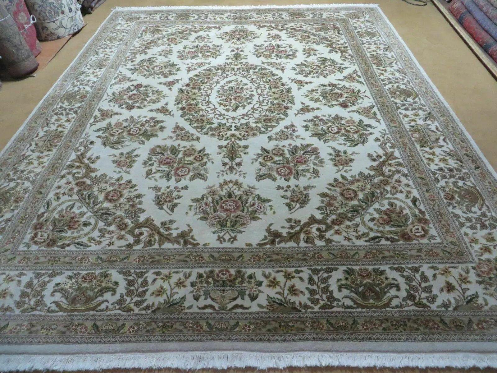 8' X 10' Handmade Chinese Floral Oriental Wool Silk Accent Rug Ivory Organic by Jewel Rugs