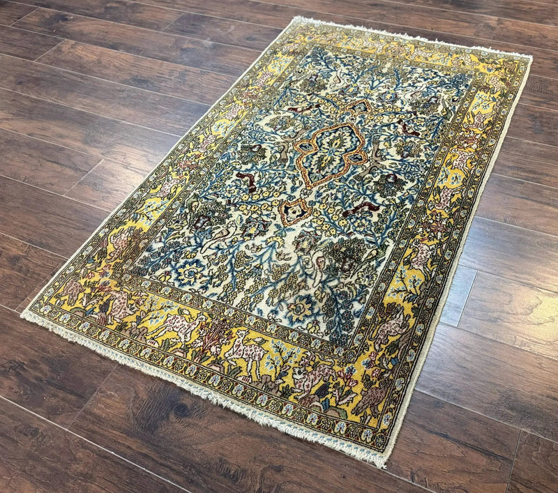 Persian Qum Tree of Life Rug 3.5 x 5.5, Animal Pictorials, Kork Wool with Silk Highlights by Jewel Rugs