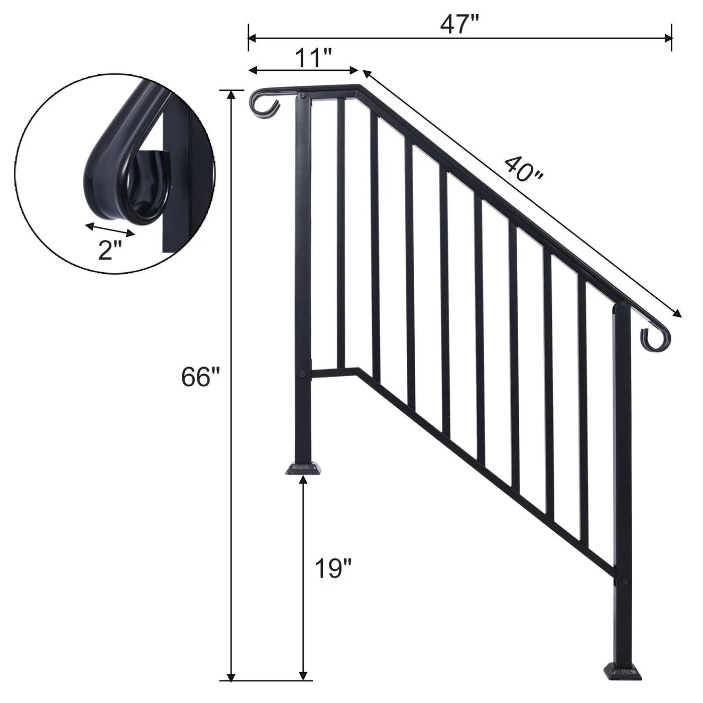 Handrails For Outdoor Steps, Fit 2 Or 3 Steps Outdoor Stair Railing, Wrought Iron Handrail, Flexible Porch Railing, Transitional Handrails For Concrete Steps Or Wooden Stairs by HouseOfZazla