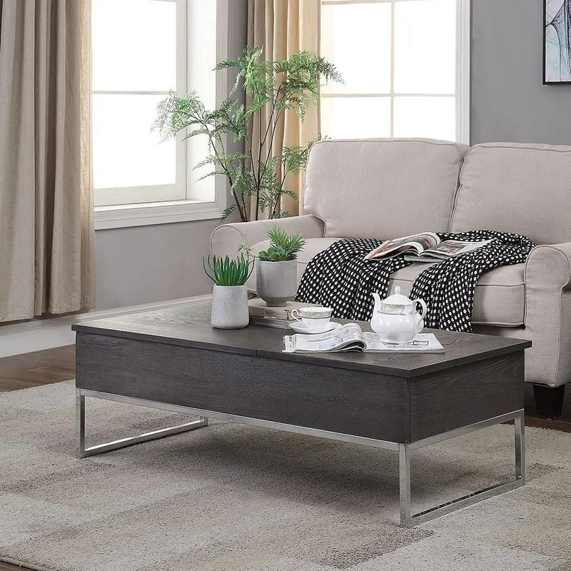 Iban - Coffee Table With Lift Top - Gray Oak & Chrome by Unique Piece Furniture