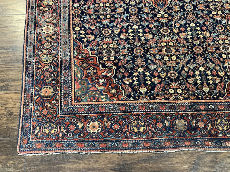 Persian Rug 4x7 Antique Sarouk Farahan Carpet, Navy Blue and Red Wool Rug by Jewel Rugs