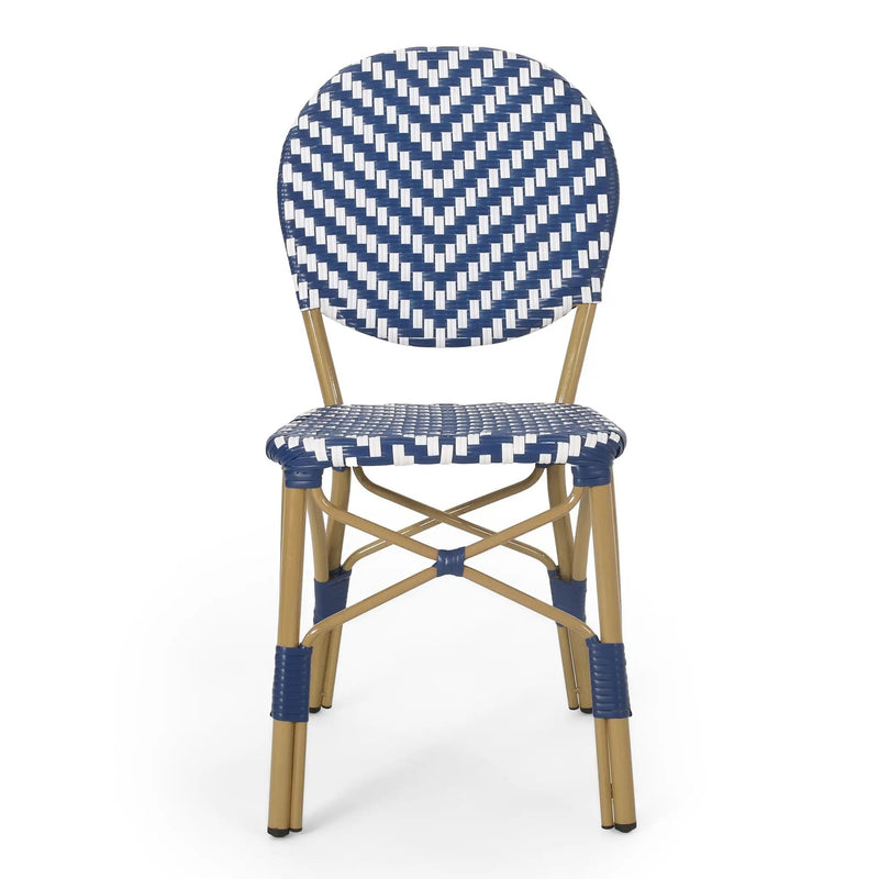 Outdoor Rattan and Aluminum French Armless Bistro Chairs Set - Navy Blue by HouseOfZazla
