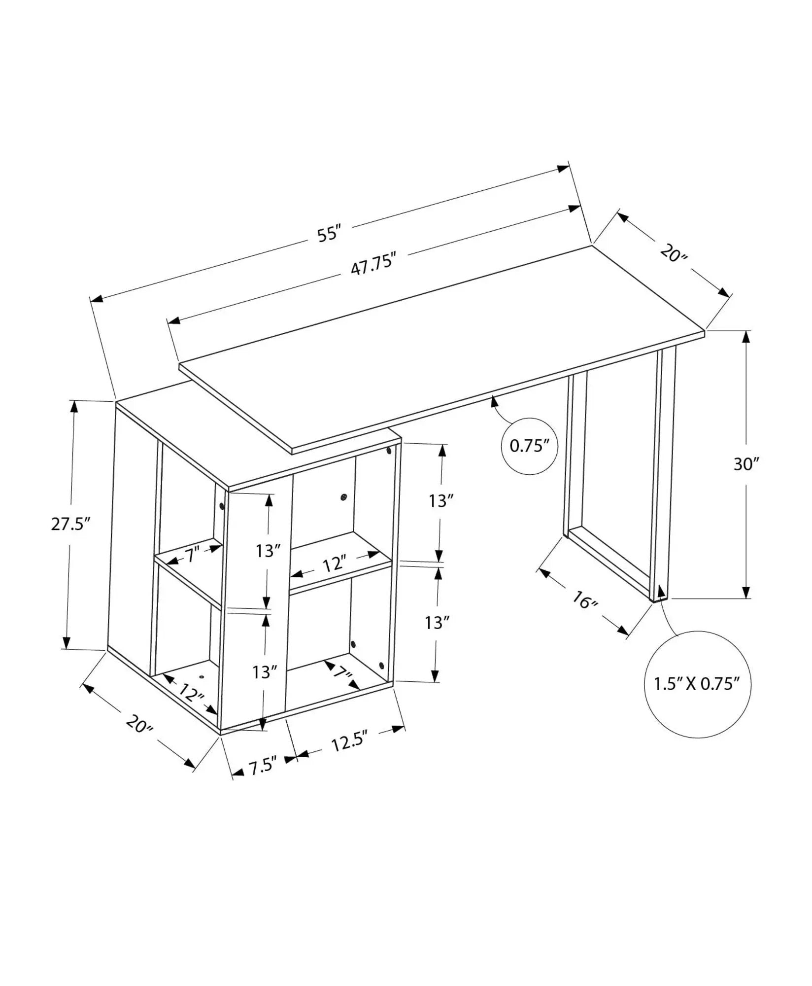 Computer Desk, Home Office, Left, Right Set-Up, Storage Shelves, Work, Laptop, Contemporary, Modern by Unique Piece Furniture