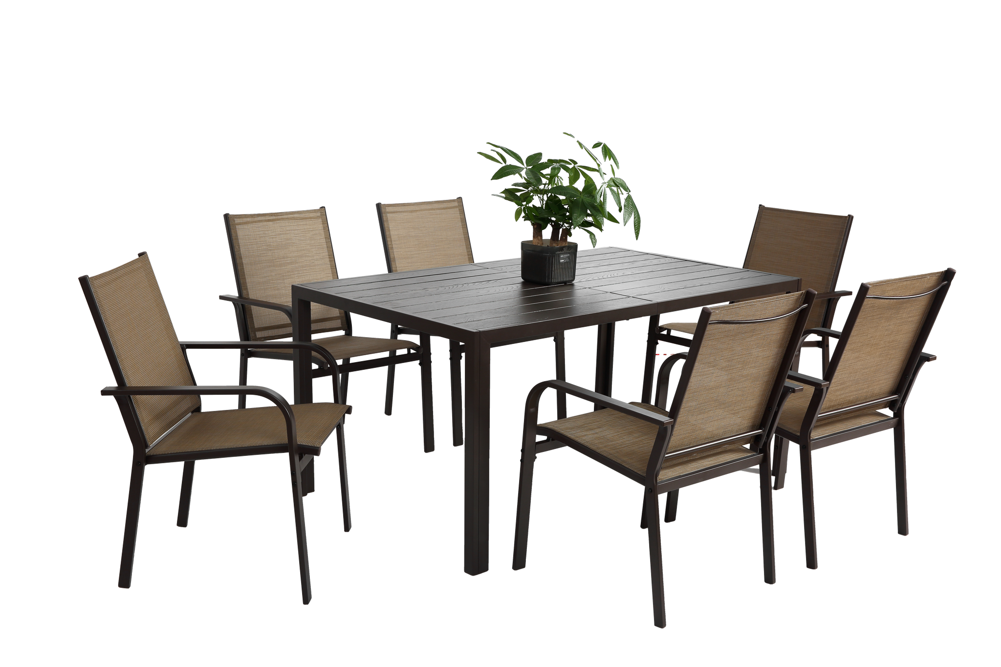 7 Pieces Patio Dining Set with Rectangular Table and 6 Textilene Chairs by HouseOfZazla