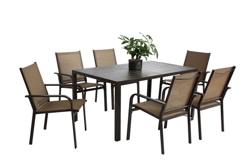 7 Pieces Patio Dining Set with Rectangular Table and 6 Textilene Chairs by HouseOfZazla