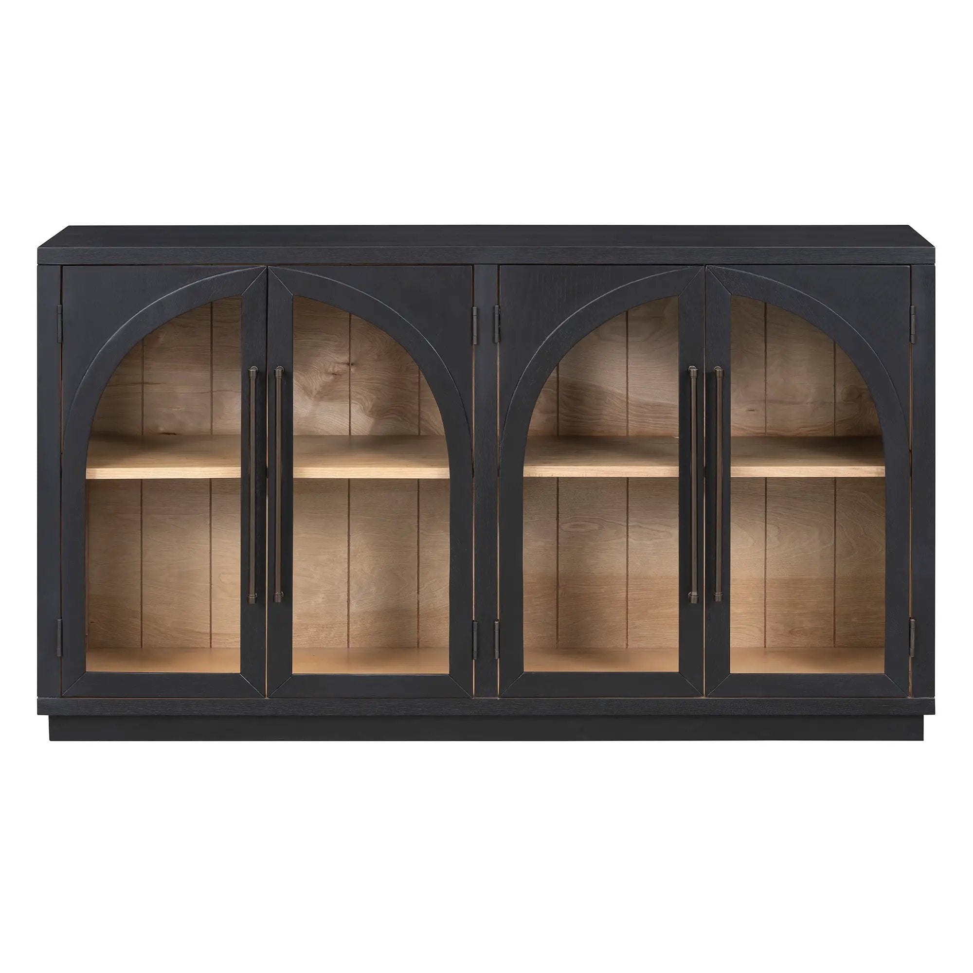 4-Door Large Storage Sideboard Buffet Cabinet with Glass Doors Arched Cabinet (Black) by HouseOfZazla
