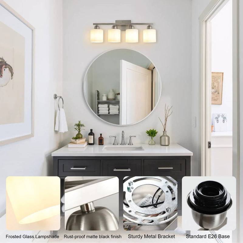 Modern 4-Light Bathroom Fixture with Nickel Finish and Milky by HouseOfZazla