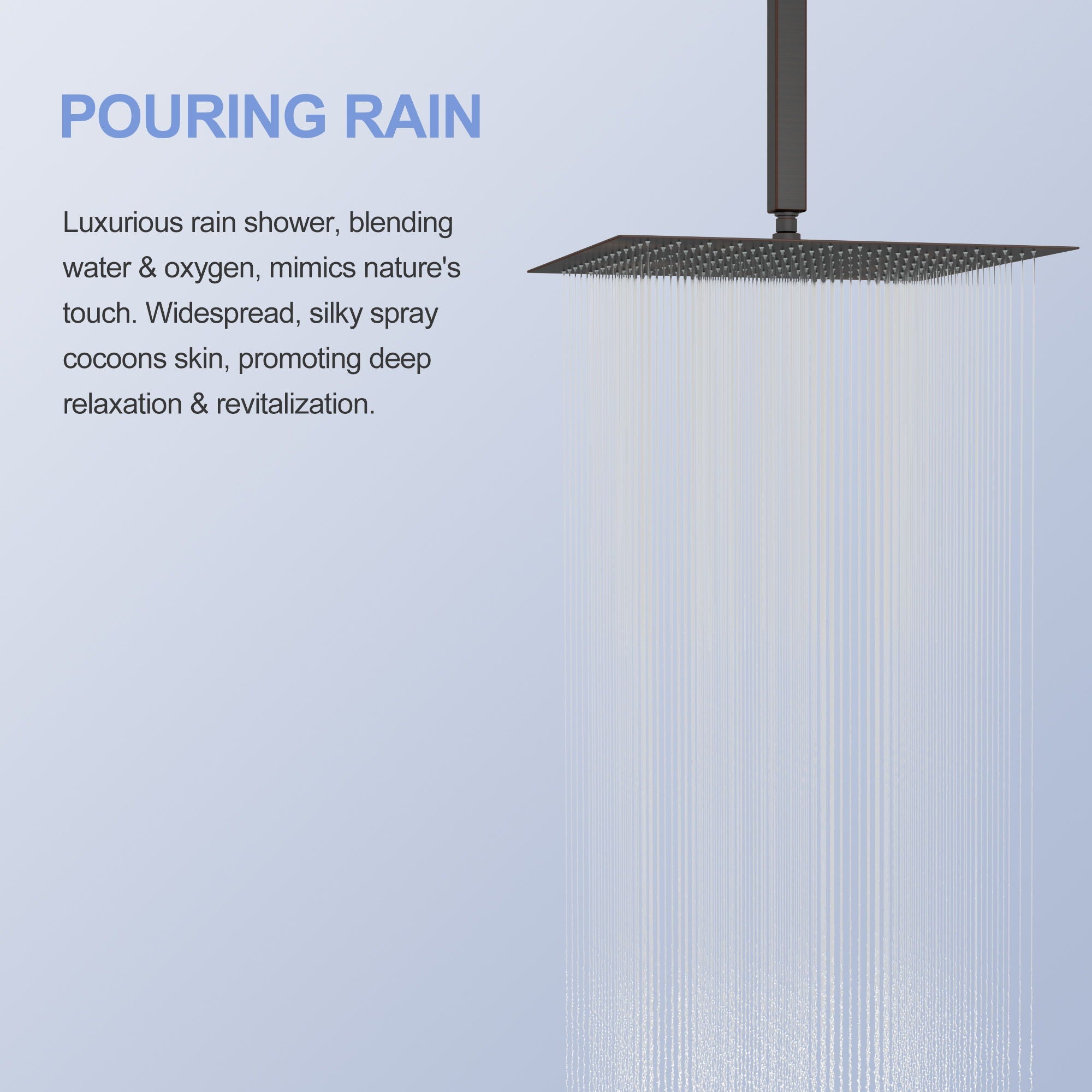 16" Square Rainfall Shower Head Fixed Wall Mount With Full Body Coverage & Self Cleaning Silicone Nozzles by HouseOfZazla