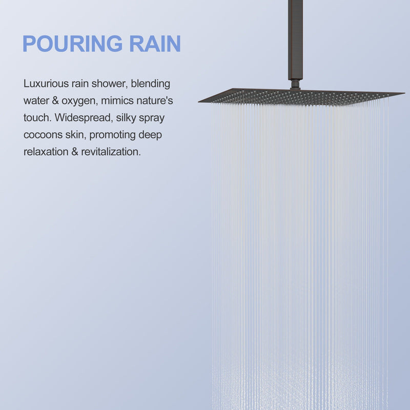 16" Square Rainfall Shower Head Fixed Wall Mount With Full Body Coverage & Self Cleaning Silicone Nozzles by HouseOfZazla