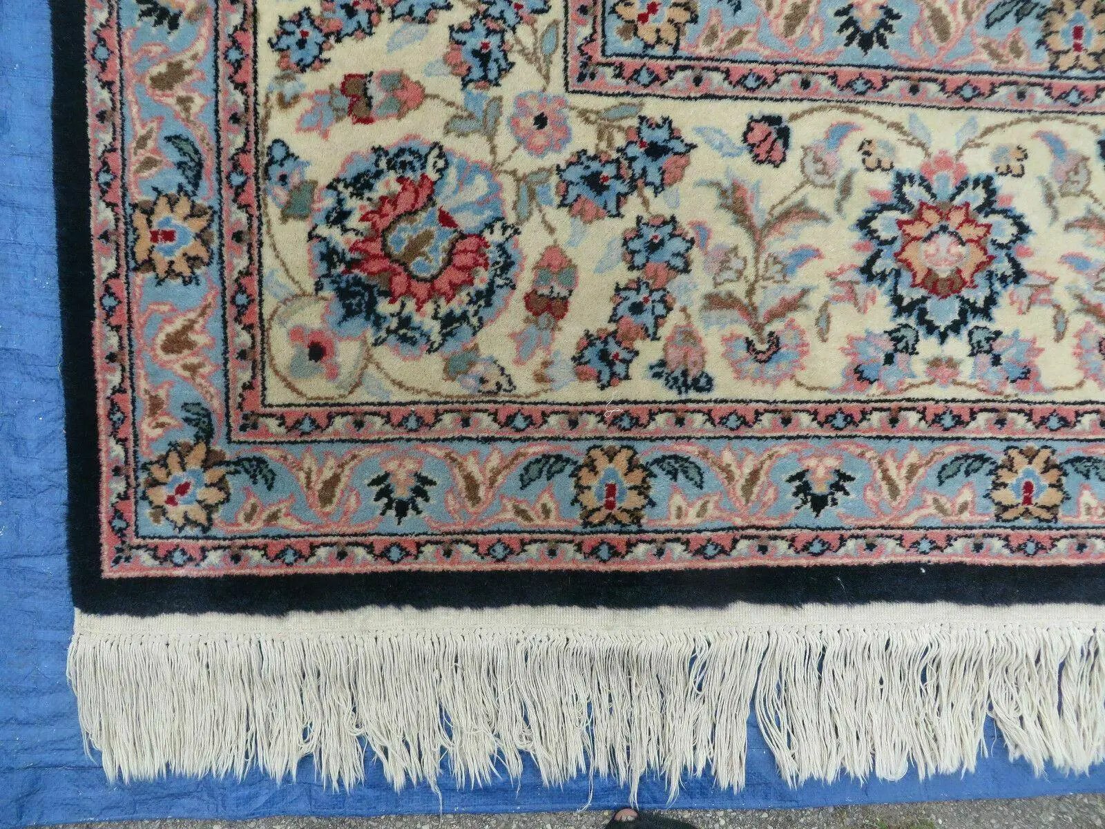 Large Indo Persian Rug 10x14, Wool Hand-Knotted Carpet, Navy Blue Ivory by Jewel Rugs