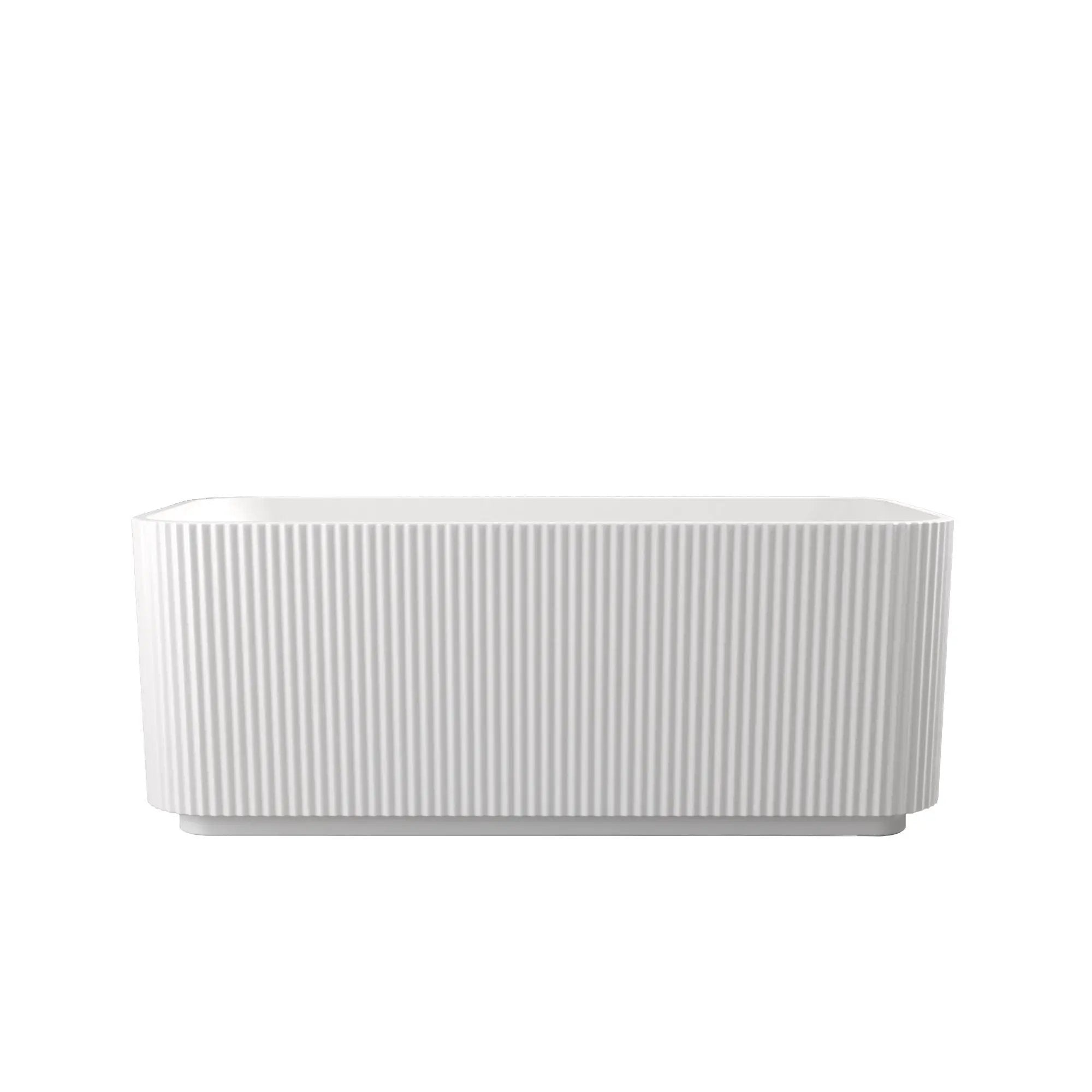 Rectangle Linear Freestanding Soaker Tub With Pop Up Drain, Double Wall Insulated Construction - Gloss White by HouseOfZazla