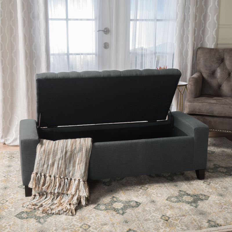 Contemporary Storage Ottoman With Tufted Top - Dark Gray by HouseOfZazla