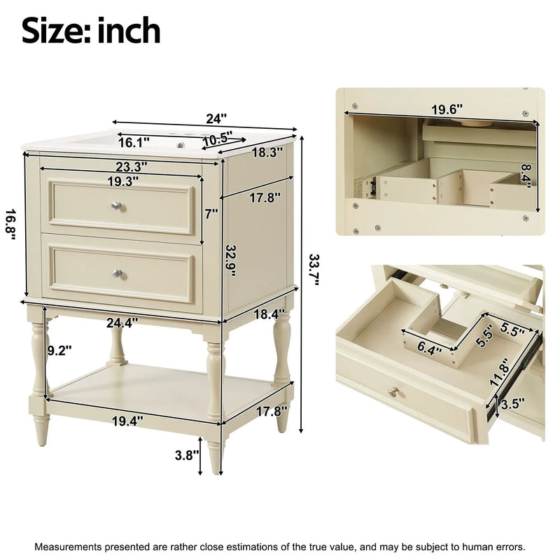 Bathroom Vanity With Sink, 2 Drawers Storage Cabinet, Open Shelf by Unique Piece Furniture