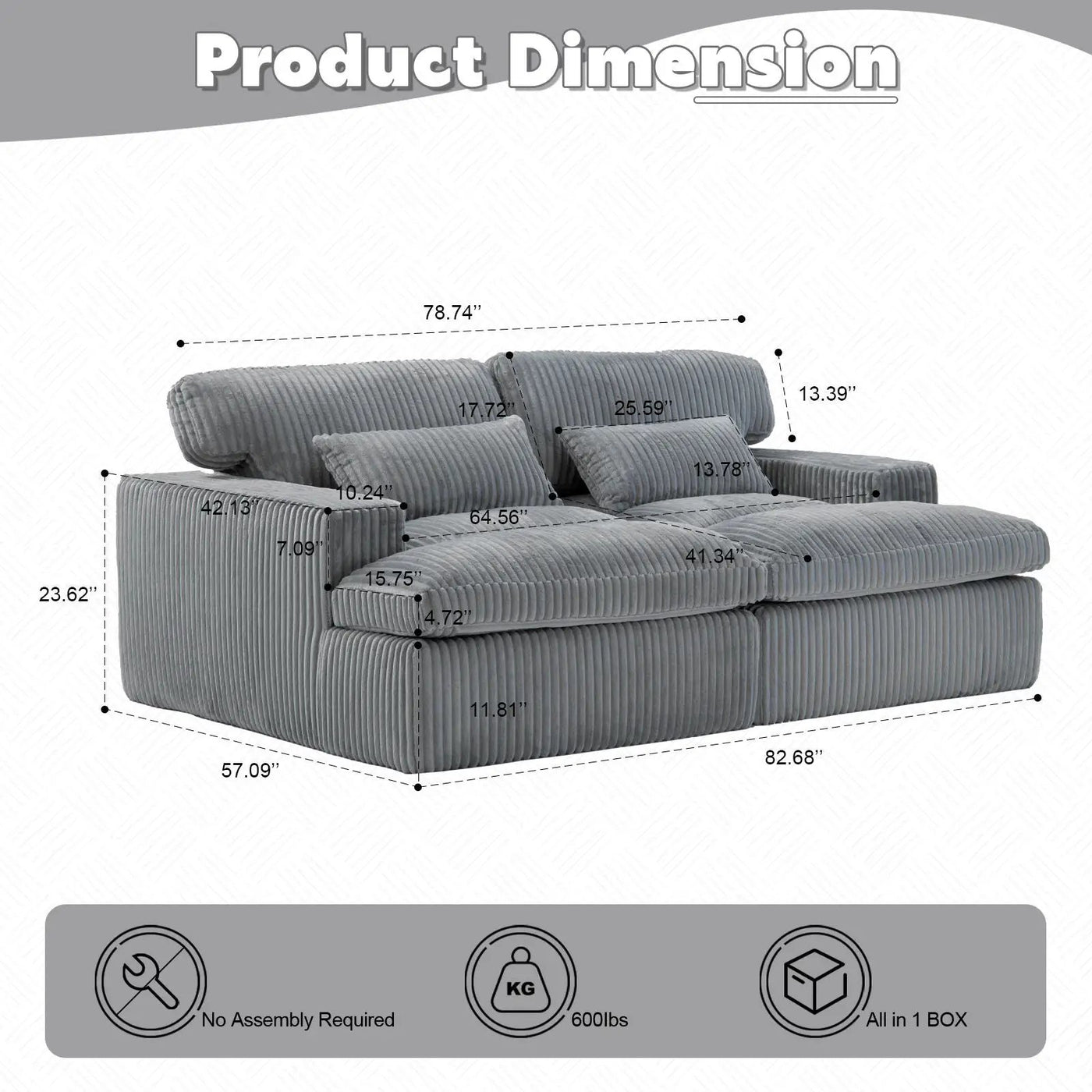 Double Chaise Lounge Chair, Oversized Upholstered Sleeper Cloud Couch by HouseOfZazla