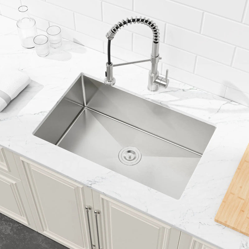 Stainless Steel Kitchen Sink, 30″x19″ Drop In Single Bowl, Undermount Handmade Sink in Brushed Nickel by HouseOfZazla