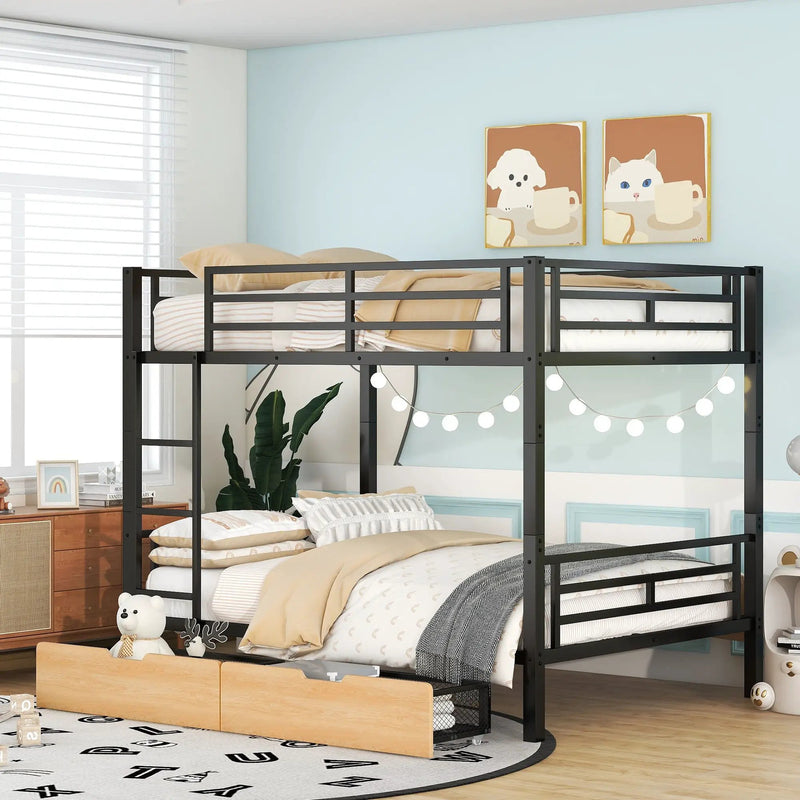 Full Size Convertible Bunk Bed With 2 Drawers Durable - Black by Unique Piece Furniture
