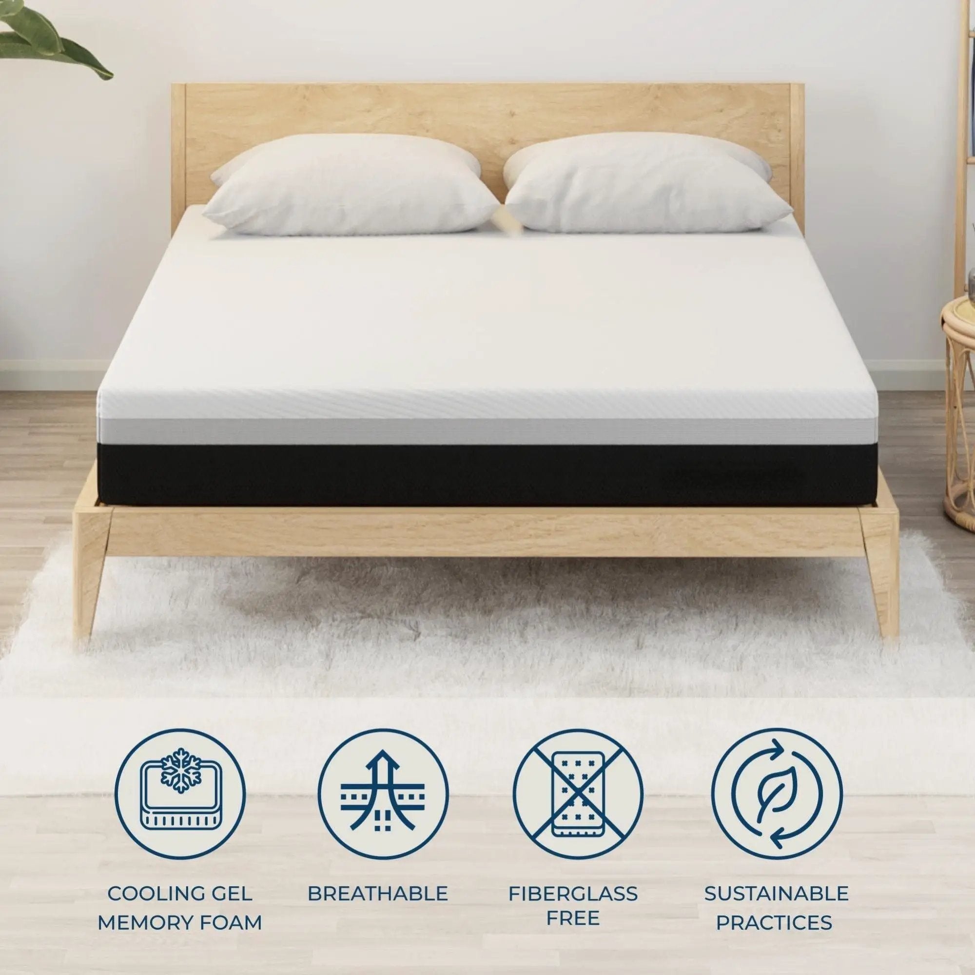 12'' Hybrid Mattress, Cooling Memory Foam & Pocket Springs Medium Firm - White - Queen by HouseOfZazla
