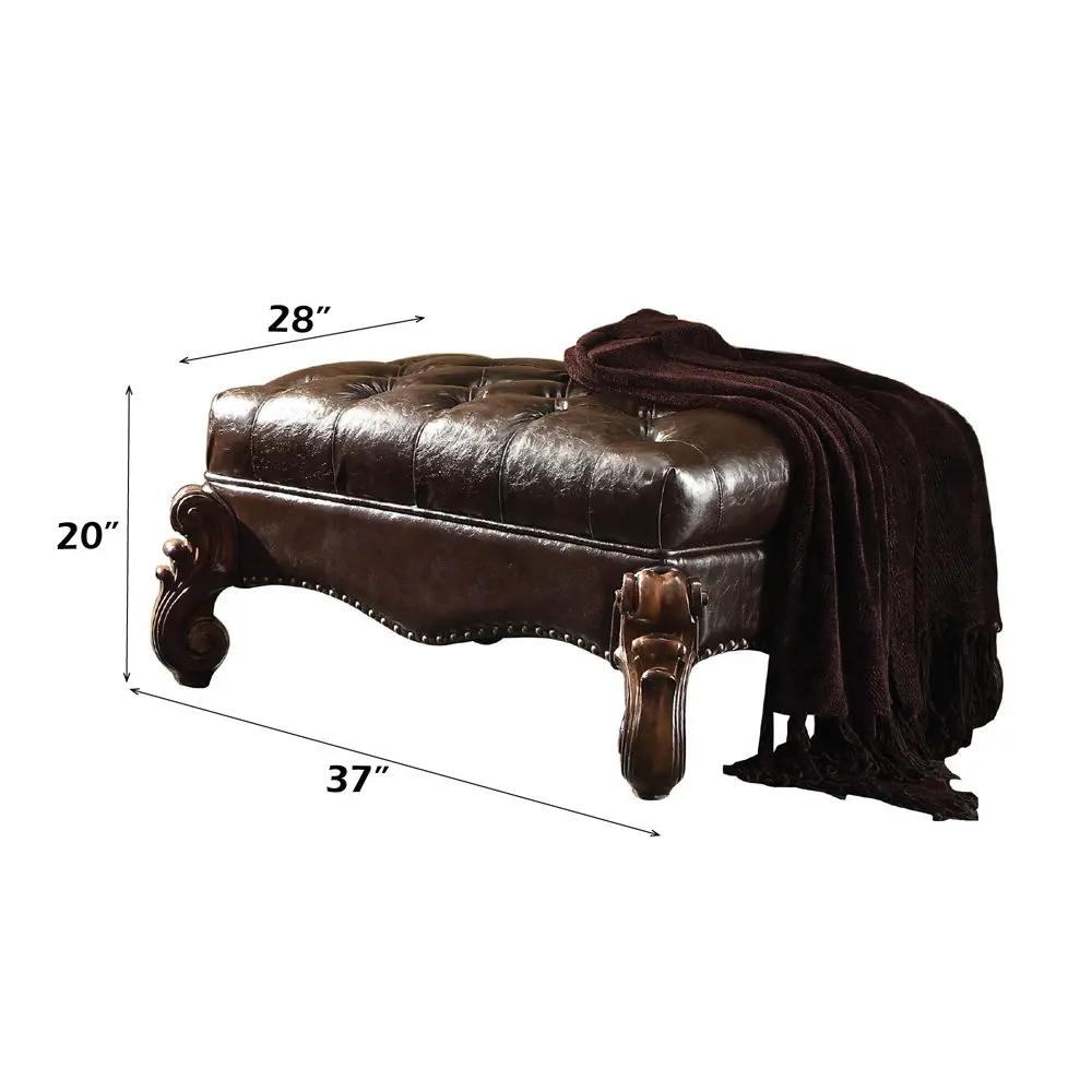Versailles - Ottoman - Two Tone Dark Brown Synthetic Leather & Cherry Oak by Unique Piece Furniture