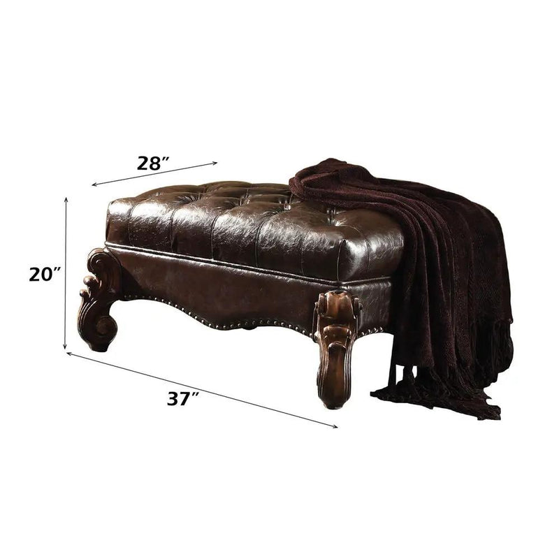 Versailles - Ottoman - Two Tone Dark Brown Synthetic Leather & Cherry Oak by Unique Piece Furniture
