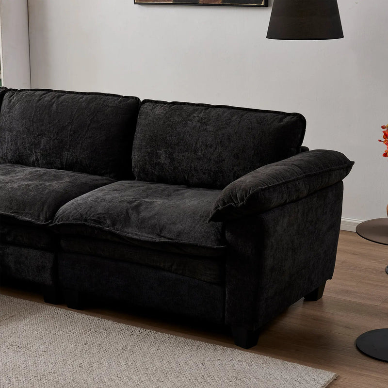Luxury Chenille Upholstered U Shape Sofa with Two Ottomans by HouseOfZazla