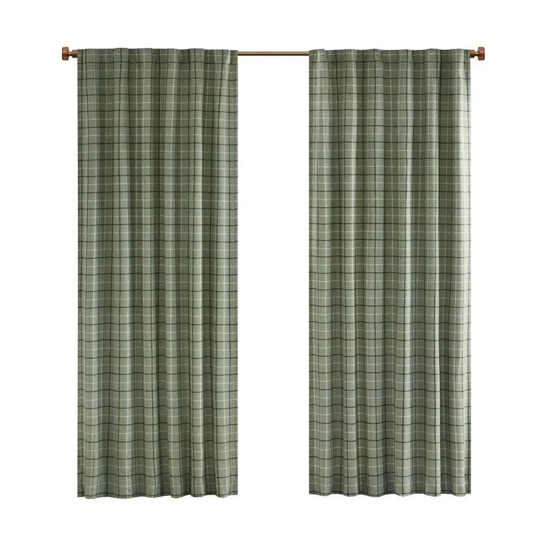 Plaid Rod Pocket and Back Tab Curtain Panel with Fleece Lining Green 50x84 by HouseOfZazla